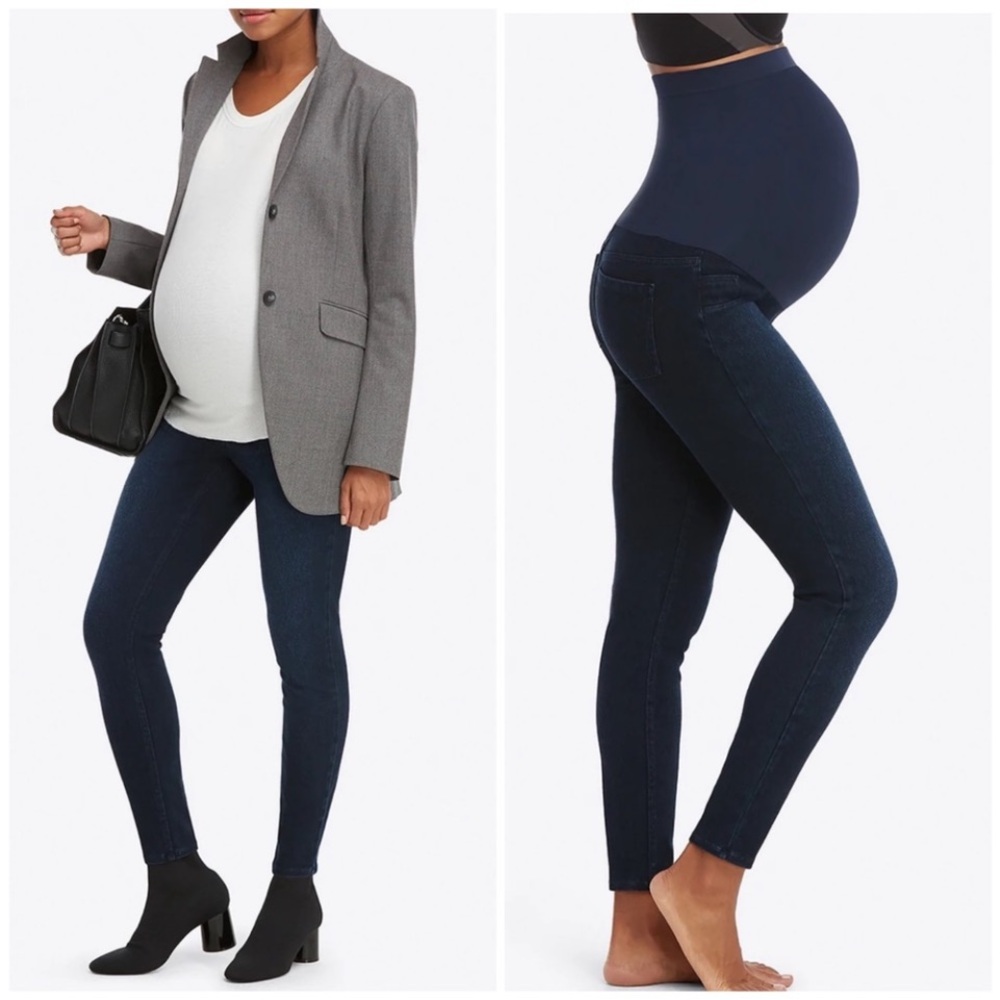 NWT Spanx Maternity Mama Ankle Jeanish Leggings Twilight Rinse Size L.